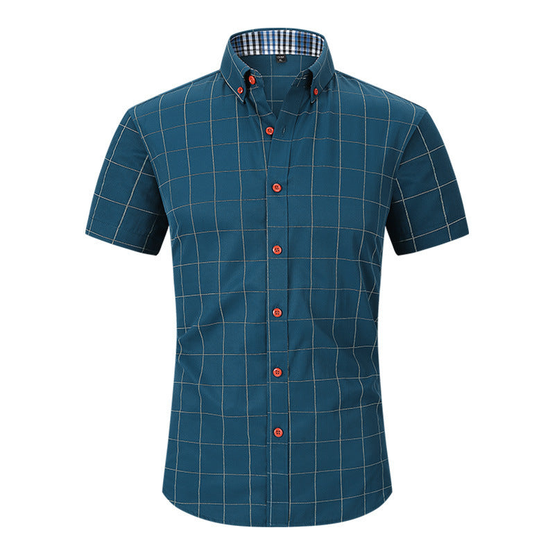 Plaid Men's Short-sleeved Shirt Anti-wrinkle null