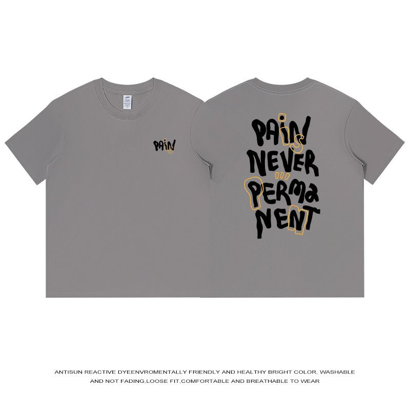 230g Cotton Loose Letter Back Printed Short Sleeve Fog Gray 230g Cotton Loose Letter Back Printed Short Sleeve - shop_name