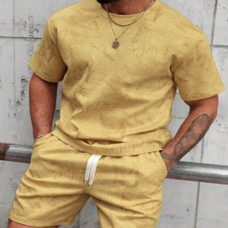 Ensemble deux pièces short et haut imprimé à manches courtes pour homme, pour le sport et les loisirs en extérieur