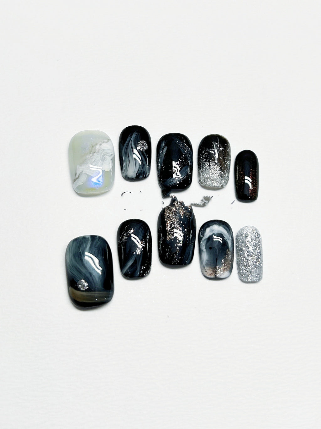 Black Starry Sky Manicure Handmade