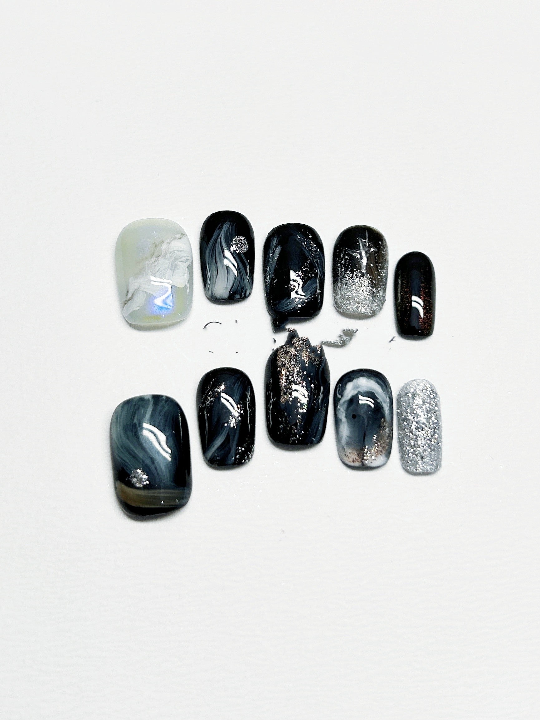 Black Starry Sky Manicure Handmade