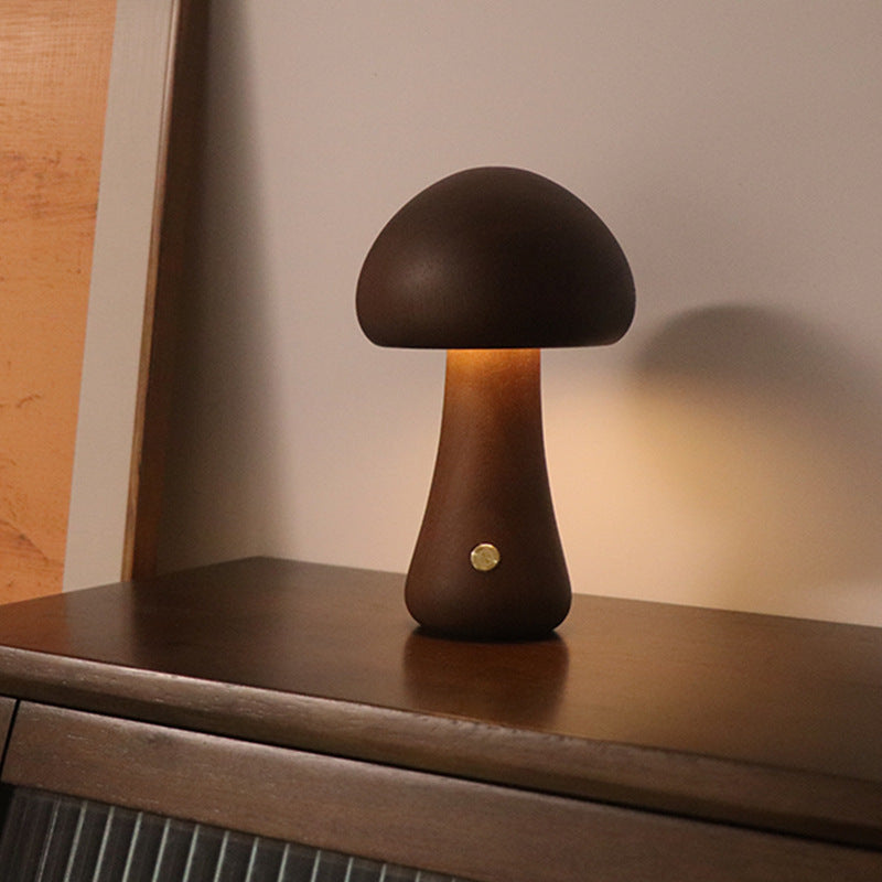 INS Wooden Cute Mushroom LED Night Light With Touch Switch  Bedside Table Lamp For Bedroom Childrens Room Sleeping Night Lamps Home Decor null