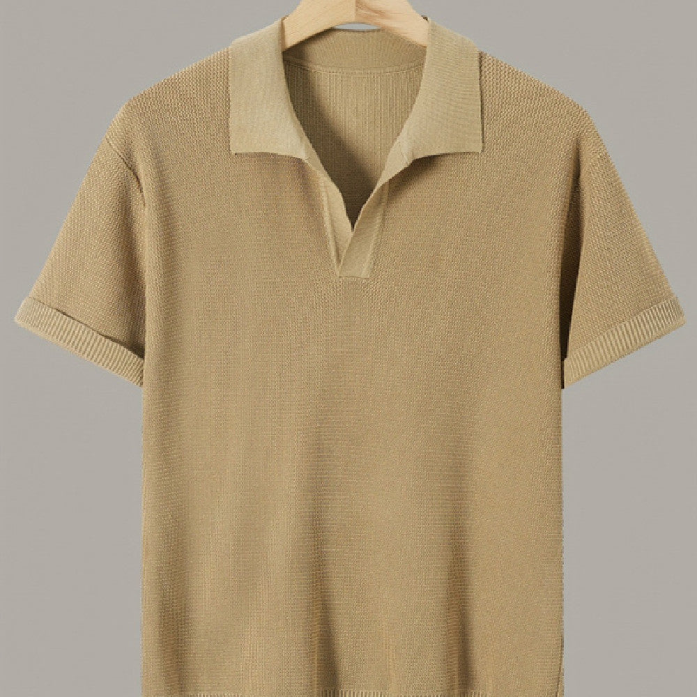 Men's Short-sleeve Knitted Sweater Breathable Waffle