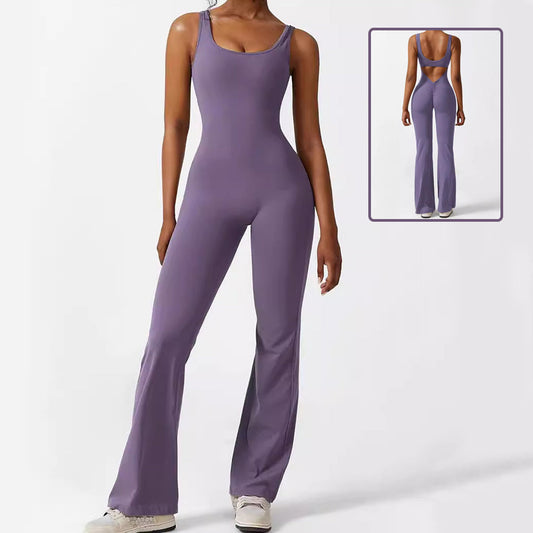 Women Sleeveless Flare Jumpsuits Fitness Yoga Long Pants null