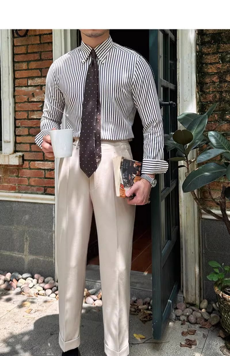 Men's Seersucker Breathable Stripes Long-sleeved Shirt