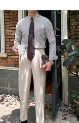 Men's Seersucker Breathable Stripes Long-sleeved Shirt