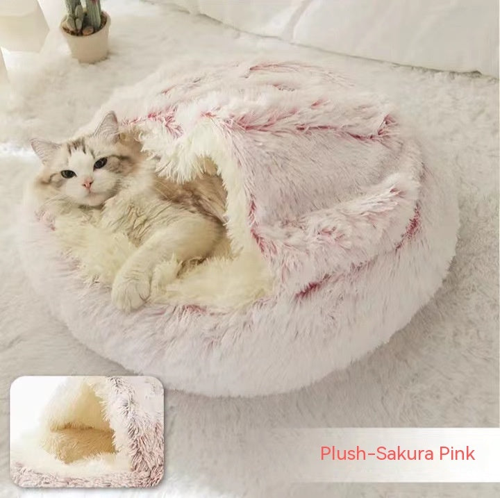 2 In 1 Dog And Cat Bed Pet Winter Bed Round Plush Warm Bed House Soft Long Plush Pets Bed Pet Products null