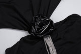 Sexy Backless Black Long Sleeve Hollow Flower Tassel Decoration Dress