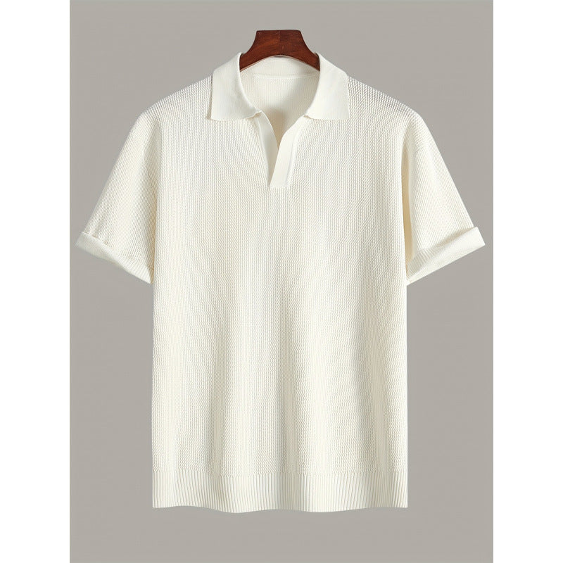 Men's Short-sleeve Knitted Sweater Breathable Waffle
