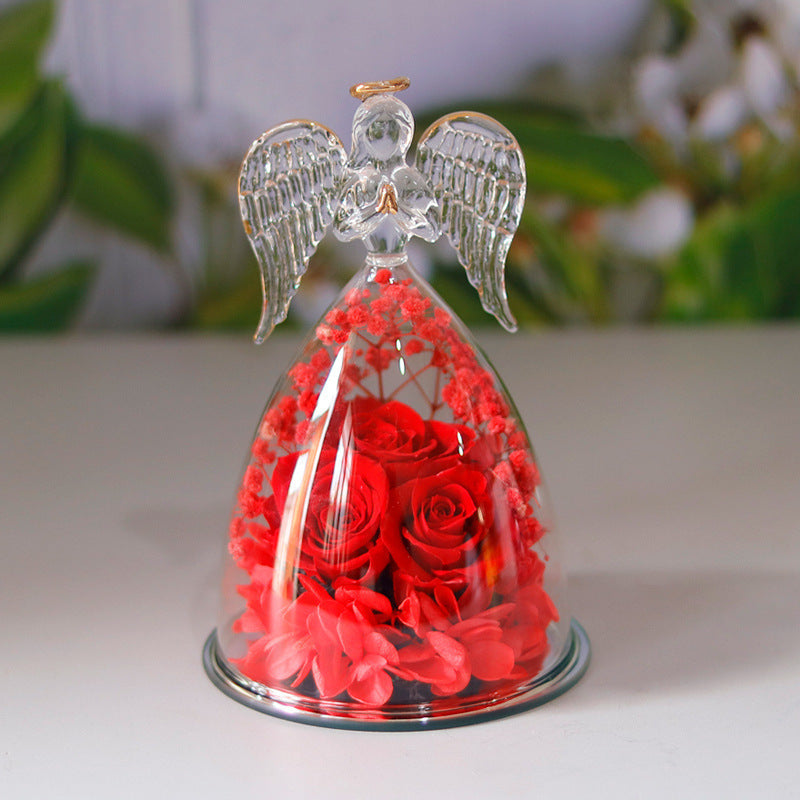 Eternal Flower Gift Box Angel Glass Cover Dried Rose Gift Box For Christmas New Year Valentine's Day Home Decor null