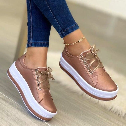 Fashion Flats Sneakers Women Ribbon Lace-up Platform Shoes null