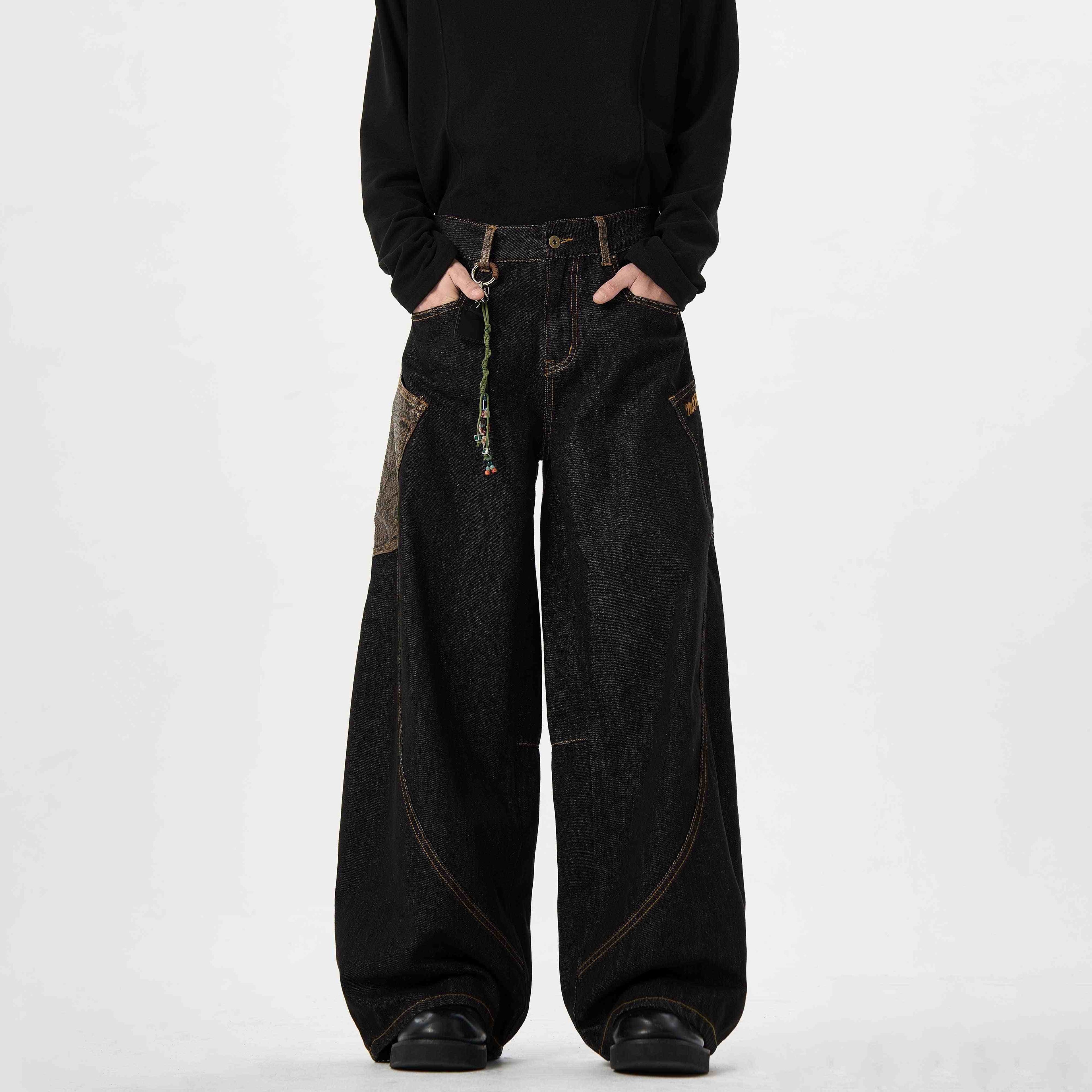 Black Jeans With Wide Legs For Men And Women