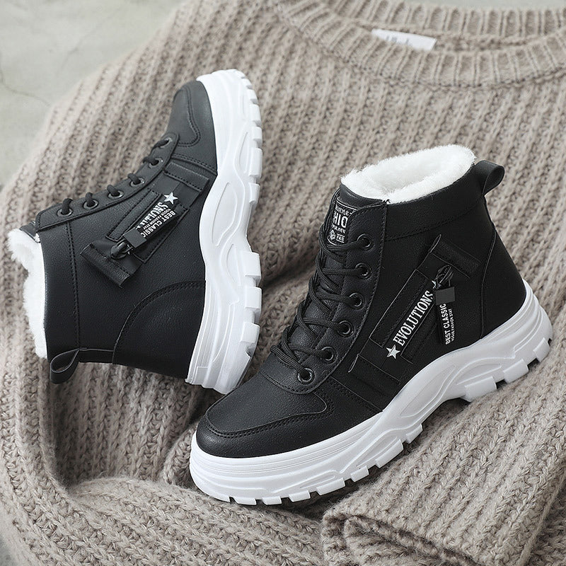 Fleece Lace-up Boots Winter Warm Short Plush High-top Shoes null