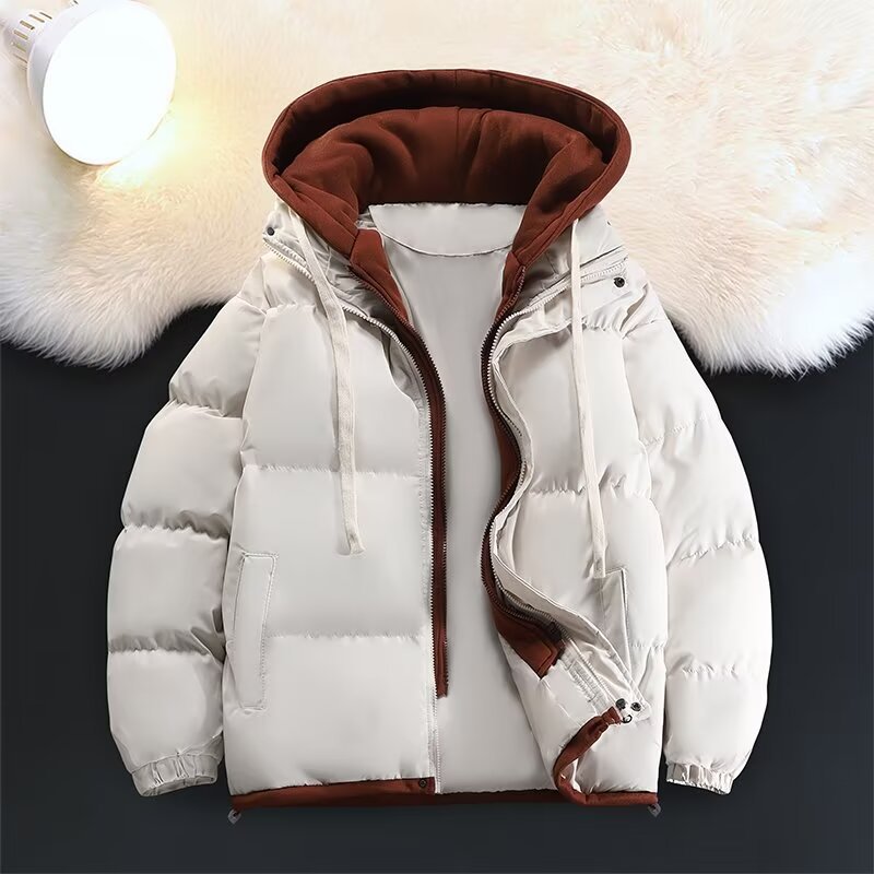 Couples Student Fake Two-Piece Puffer Jacket Cotton Coat