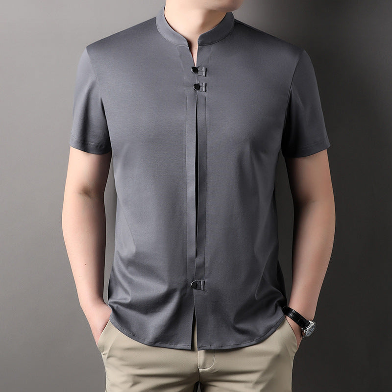 Men's Short Sleeve Shirt Mercerized Liquid Ammonia Cotton Half Sleeve