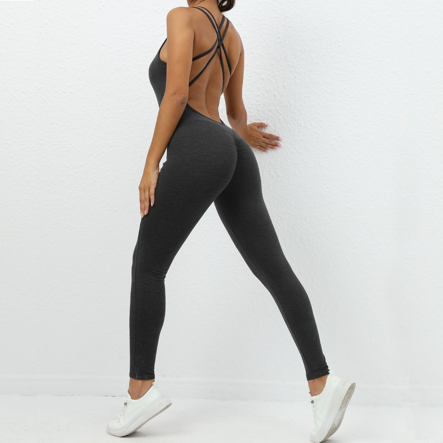 Yoga Jumpsuit With Cross-strap Back Design Quick-drying Tight-fitting Running Sports Fitness Pants Fashion Seamless Leggings For Womens Clothing null