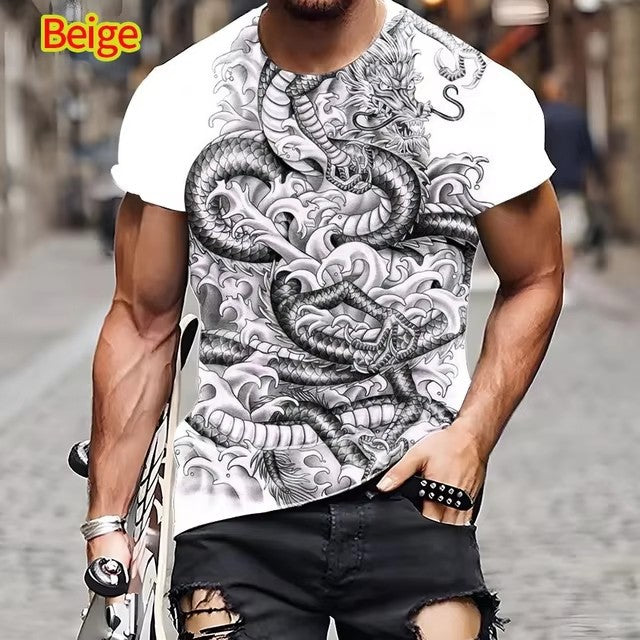 Dragon Pattern T-shirt 3D Printing Men's Short Sleeve Top