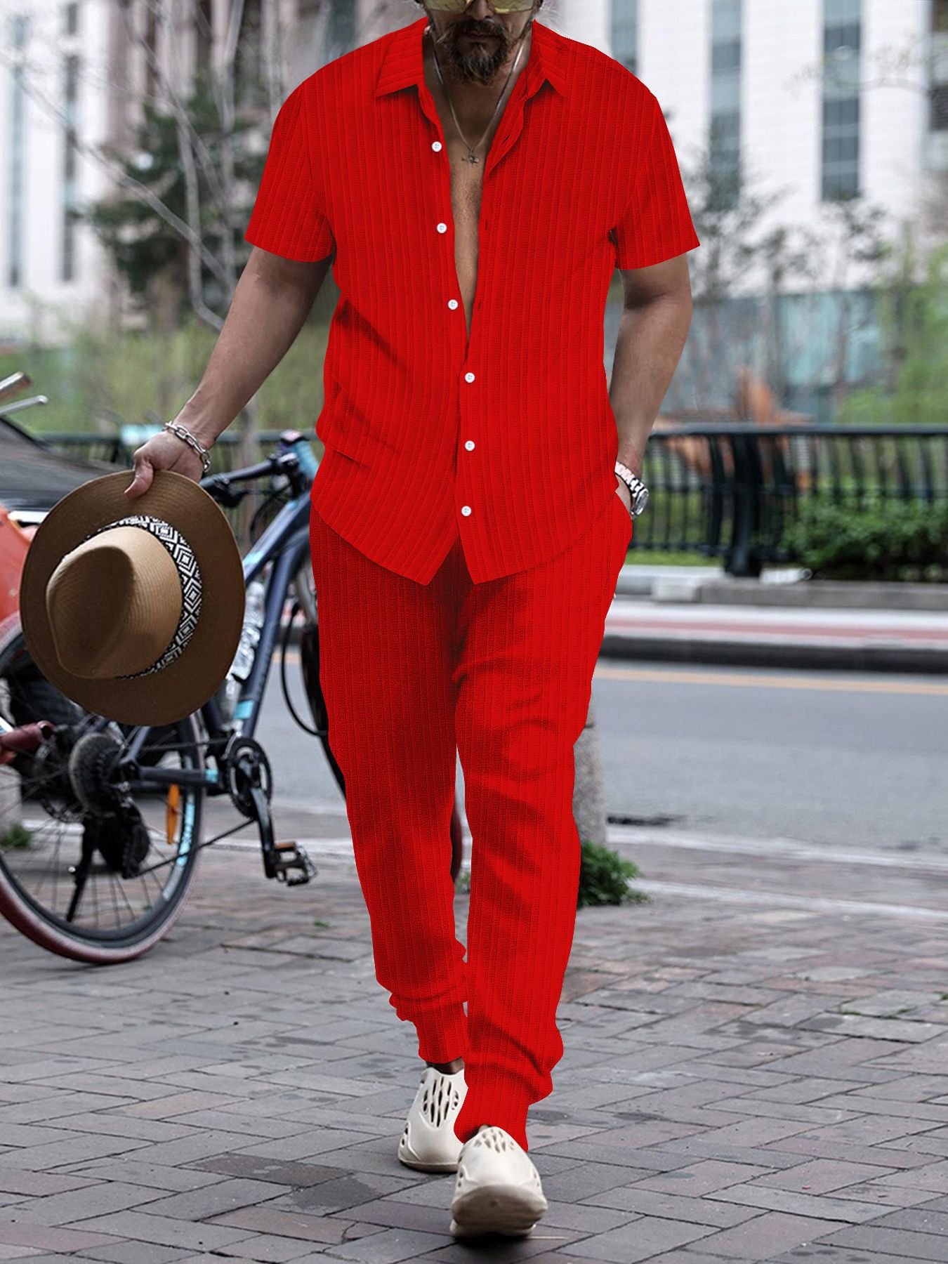 Men's Shirt Casual Loose Short Sleeves Trousers Beach Suit