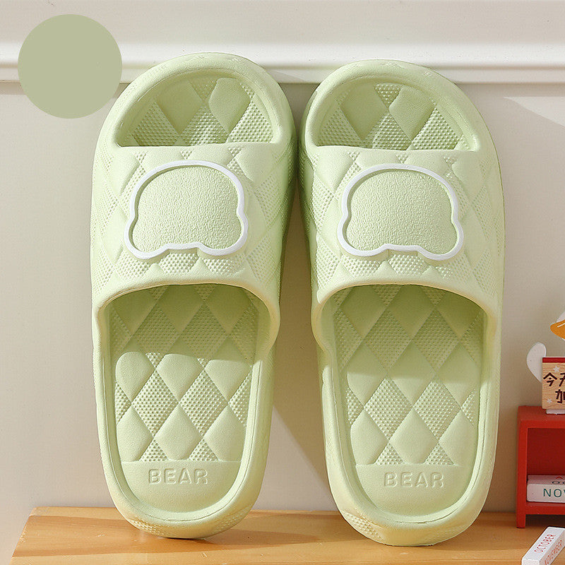 Rhombus Design Bear Slippers Indoor Non-slip Thick Soles Floor Bedroom Bathroom Slippers For Women Men Cute House Shoes null