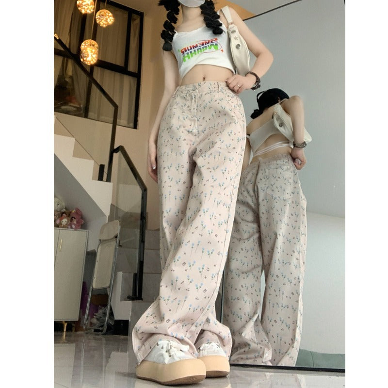 Hong Kong Style Floral Jeans For Women null