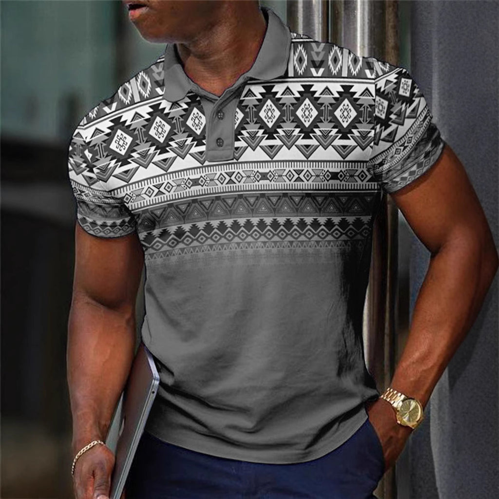 Pattern Button Short Sleeved Polo Shirt