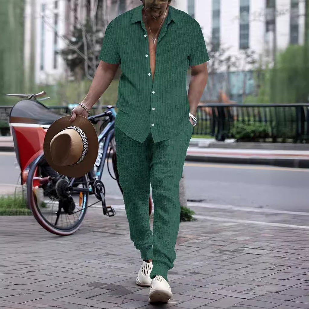 Men's Shirt Casual Loose Short Sleeves Trousers Beach Suit