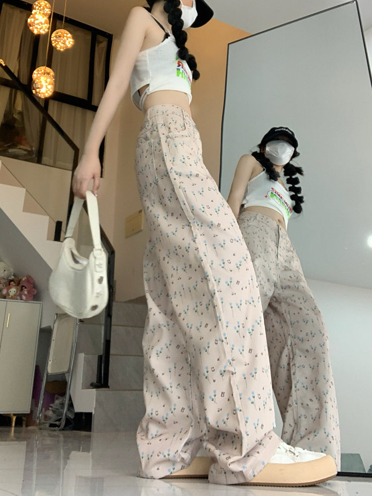 Hong Kong Style Floral Jeans For Women null