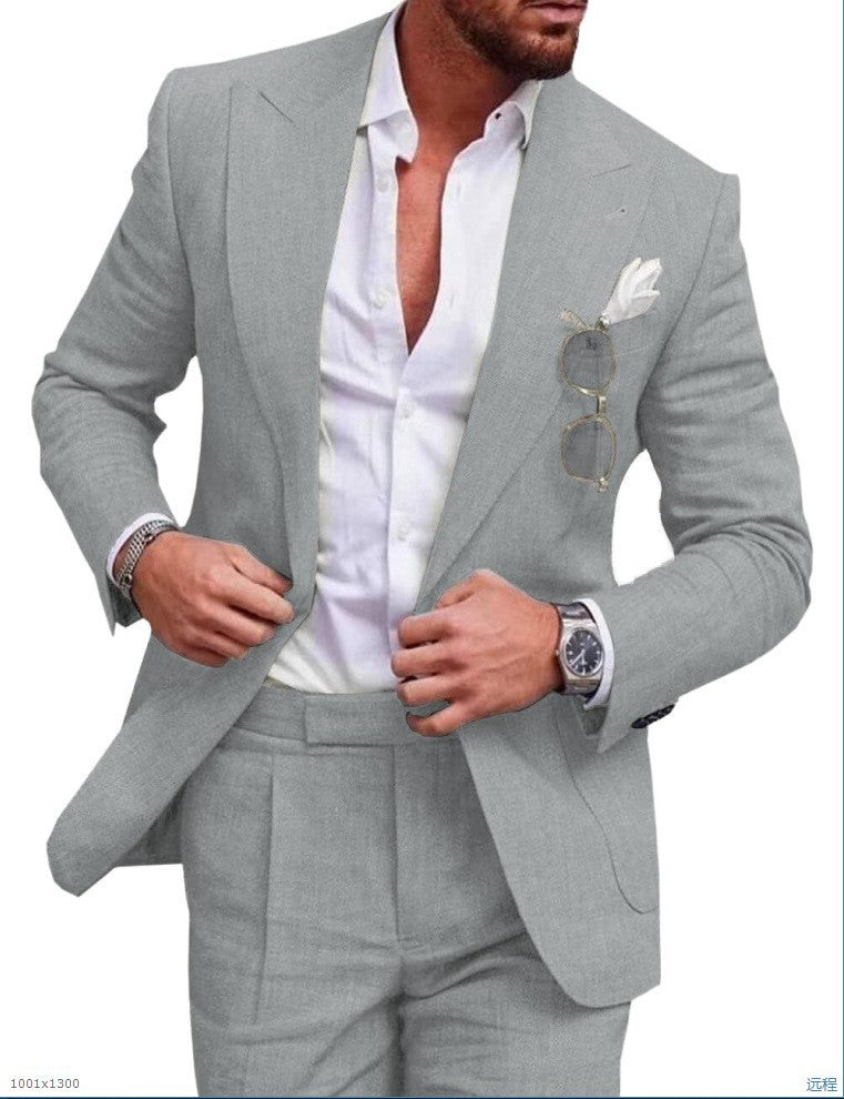 Men's Large Single Row One Button Solid Color Suit Two-piece Set