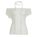 Lace Slimming Hollow-out Short-sleeve Off-shoulder T-shirt Top