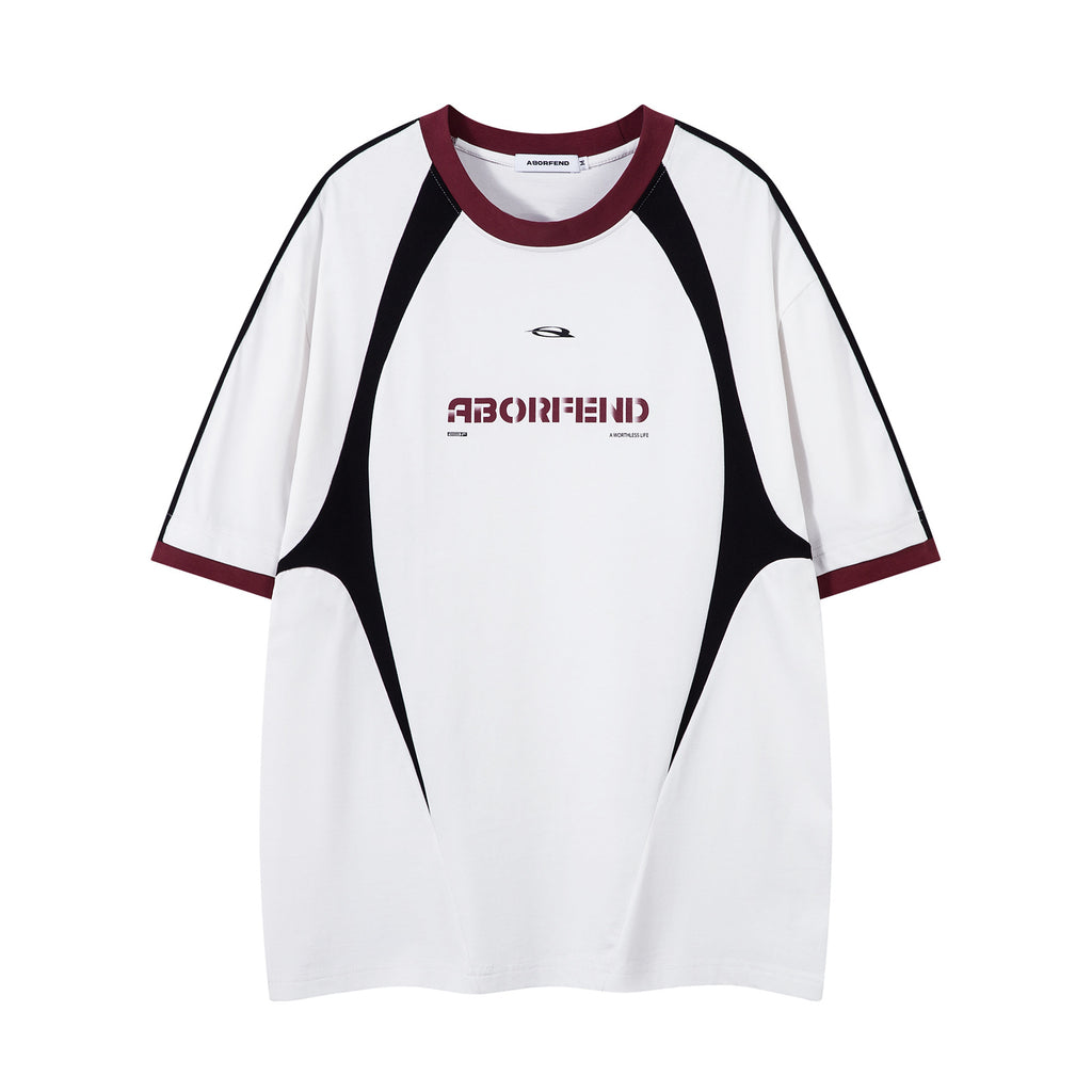 Retro Contrast Color Letter Print Short-sleeve T-shirt Loose Couple's Tops