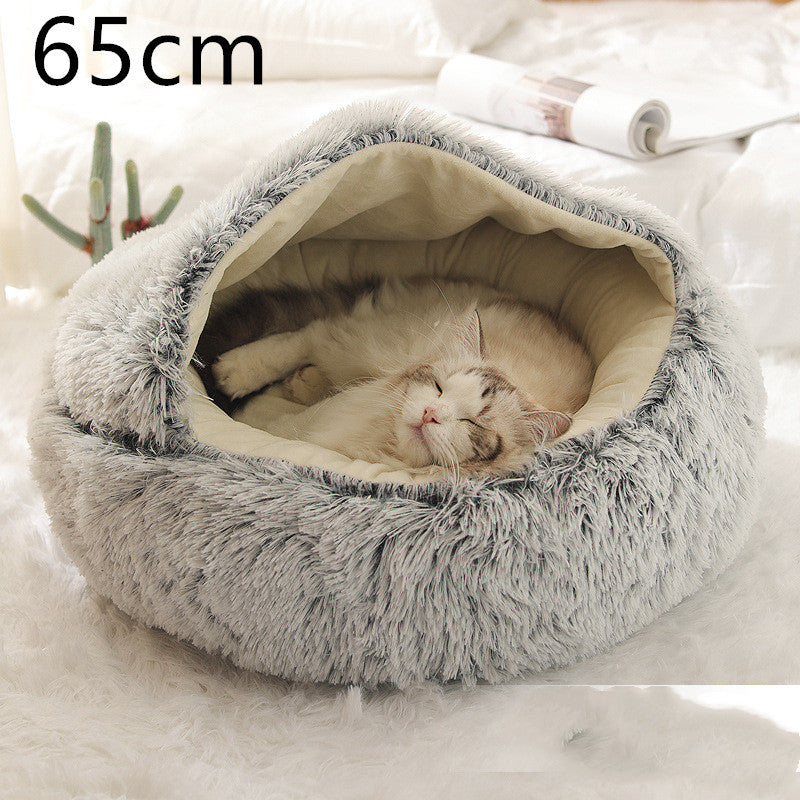 2 In 1 Dog And Cat Bed Pet Winter Bed Round Plush Warm Bed House Soft Long Plush Pets Bed Pet Products null