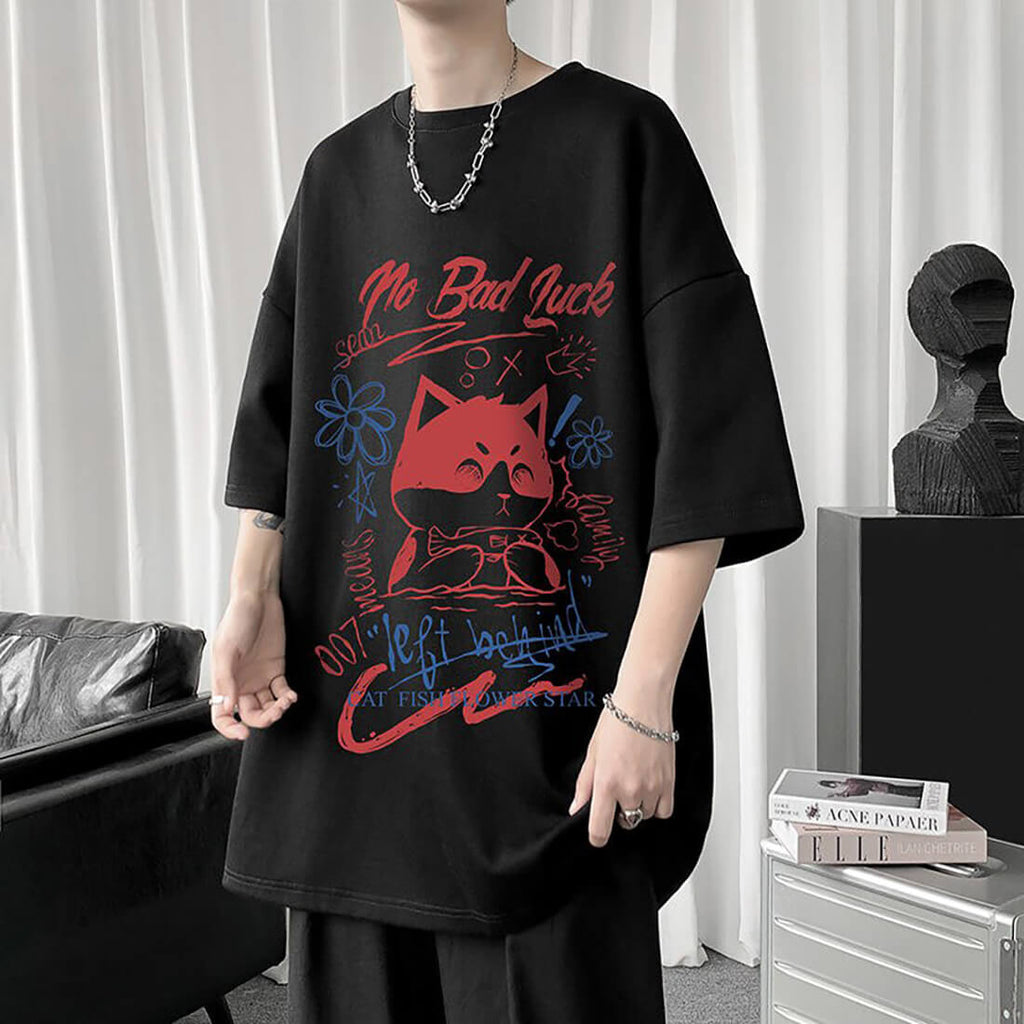 White Half Sleeve Cute Cat T-shirt Top