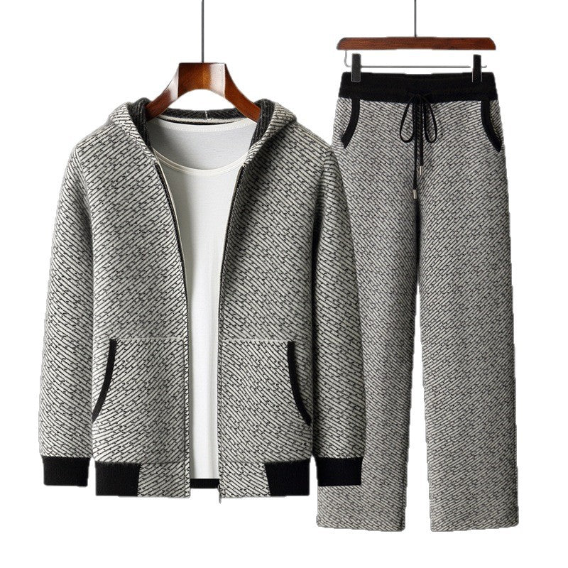Men's Hooded Sweater Cardigan Casual Set