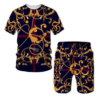 Chain Pattern Short Sleeve Digital Printed T-shirt Short Sleeve Suit