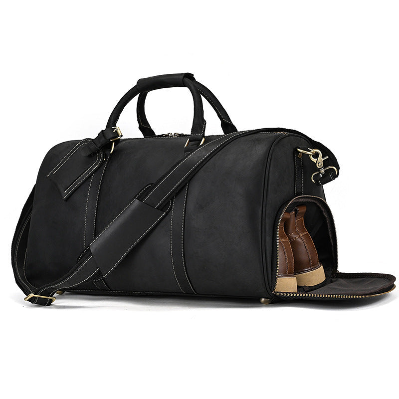 Men's Real-leather Traveling Black Gym Bag null