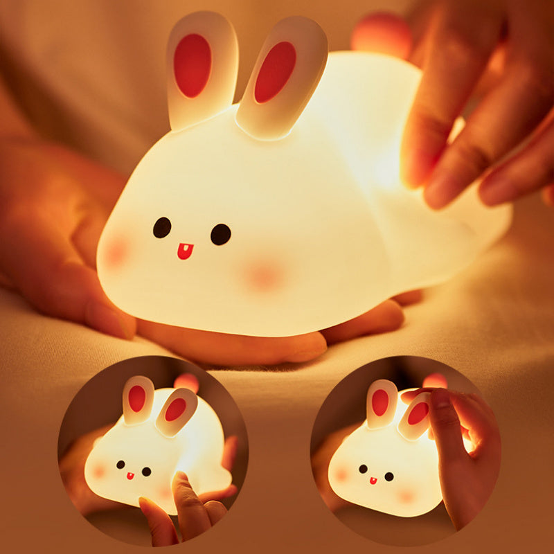 Cute LED Night Light Touch Sensor Cartoon Kid's Nightlights Big Face Rabbit Silicone Night Light Christmas Gift Bedside Lamp Home Decor null