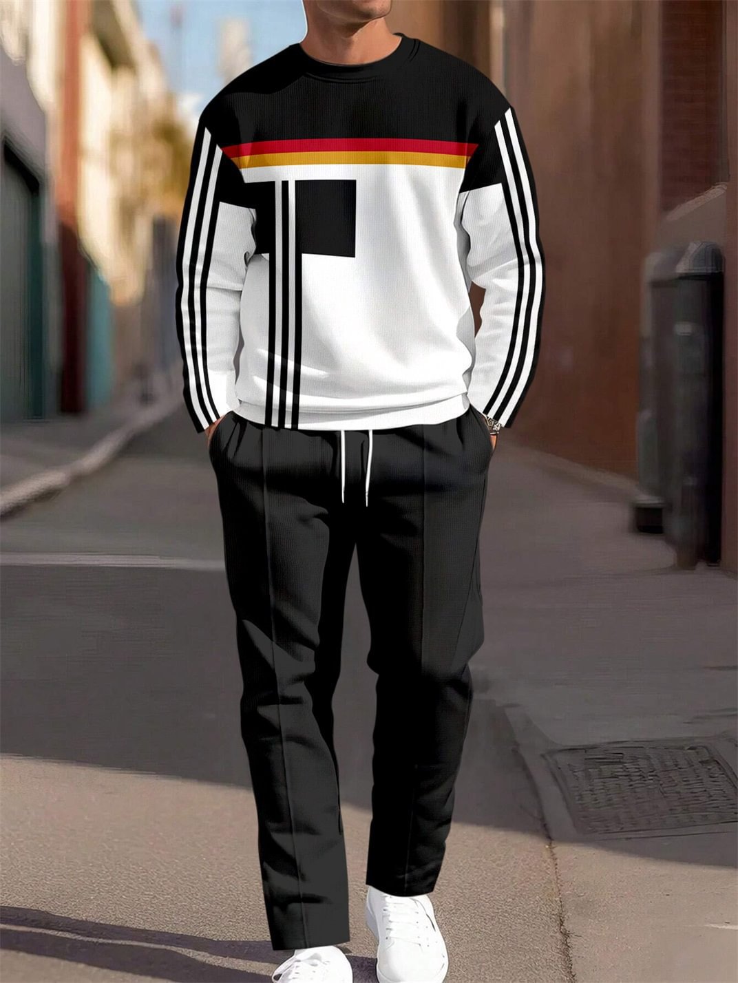 Fashion Men's Casual Sporty Round Neck Sweatshirt And Pants Two-piece Set