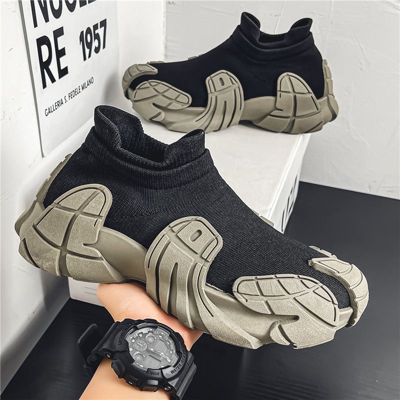 Fashion Lace Up Sock Shoes Men's Personalized Lightweight Running Walking Sneakers Thick Bottom Sneakers null