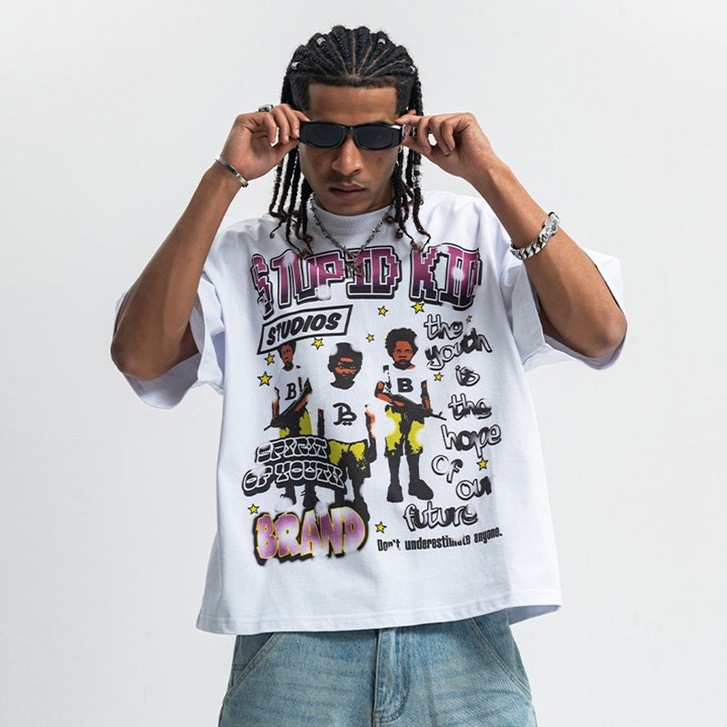 Original Street Men's Short-sleeved T-shirt With Gun Printing