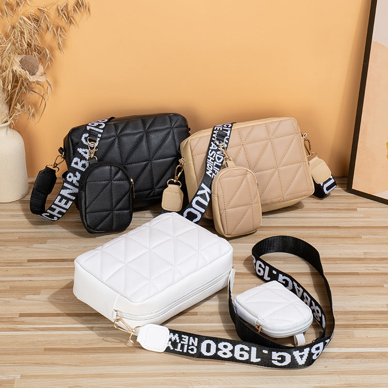 2Pcs Rhombus Shoulder Bag With Wallet Letter Print Wide Shoulder Strap Small Square Bag Large Capacity Cell Phone Crossbody Bags null