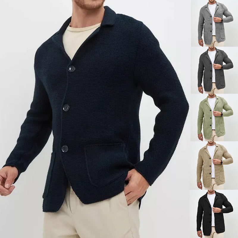 New Sweater Cardigan Men's Lapel Knitted Suit Jacket