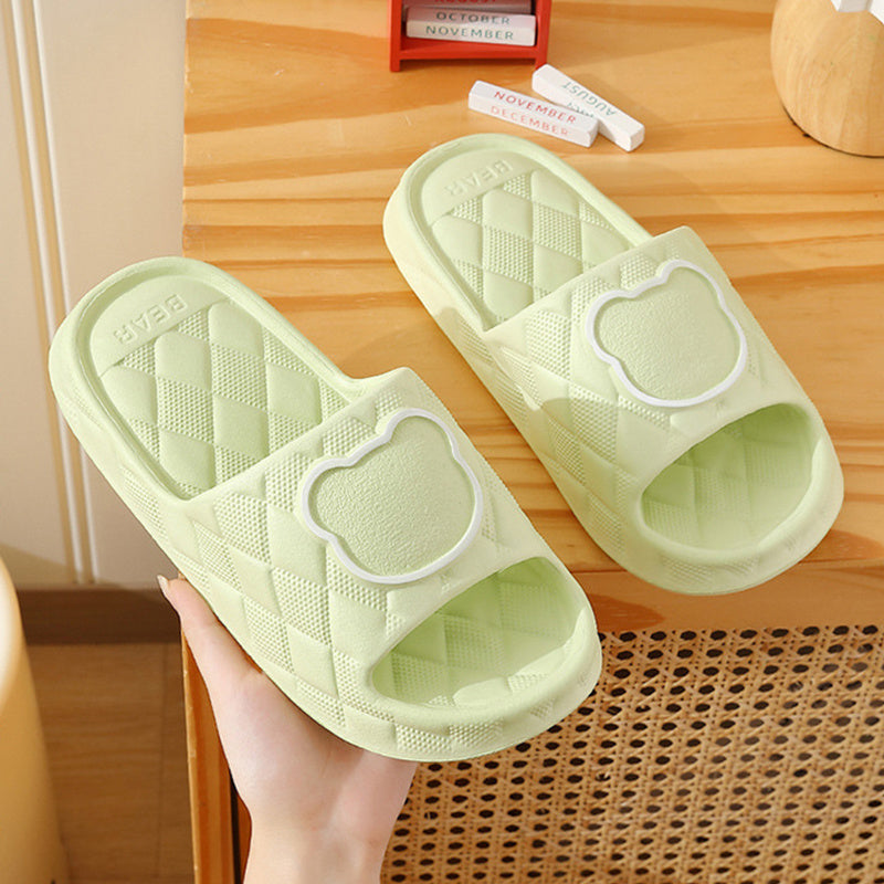 Rhombus Design Bear Slippers Indoor Non-slip Thick Soles Floor Bedroom Bathroom Slippers For Women Men Cute House Shoes null