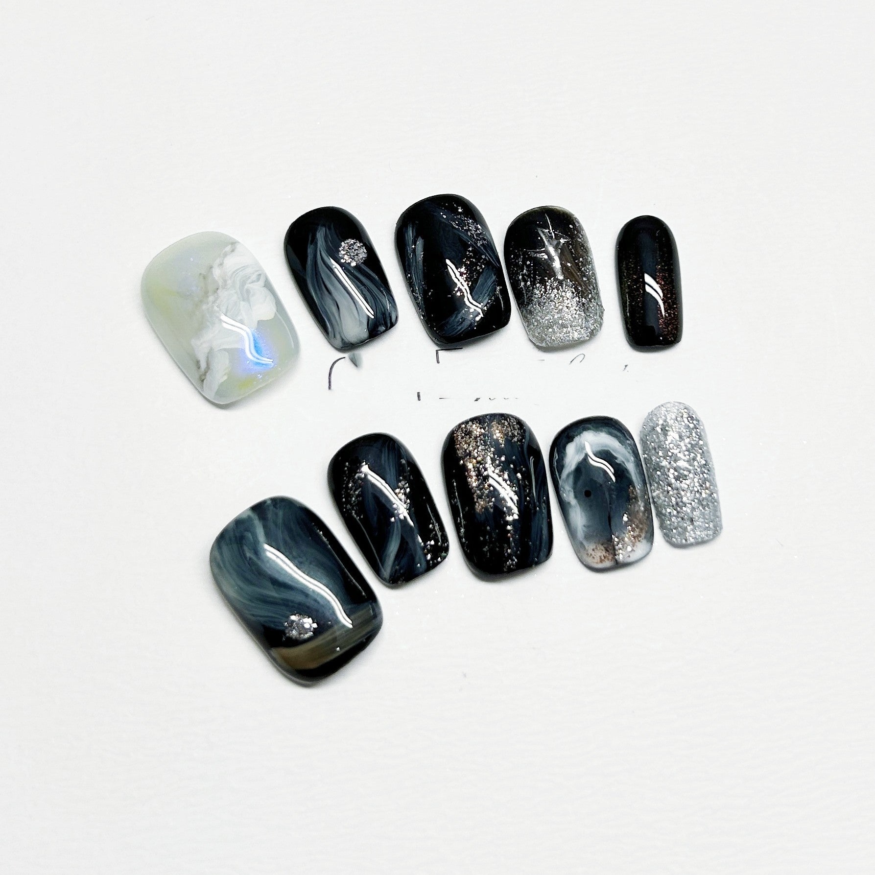 Black Starry Sky Manicure Handmade