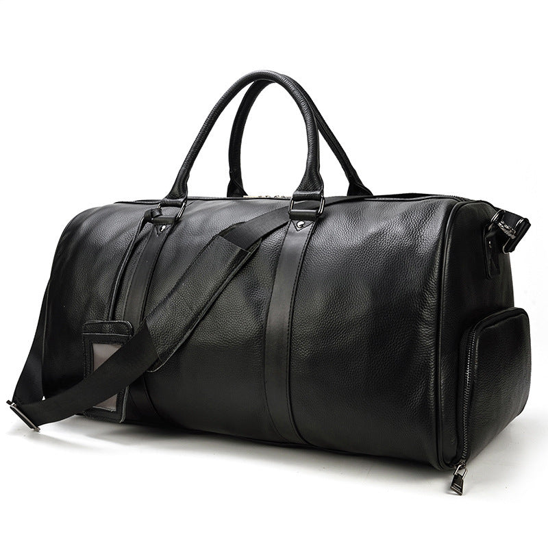 Men's Real-leather Traveling Black Gym Bag null