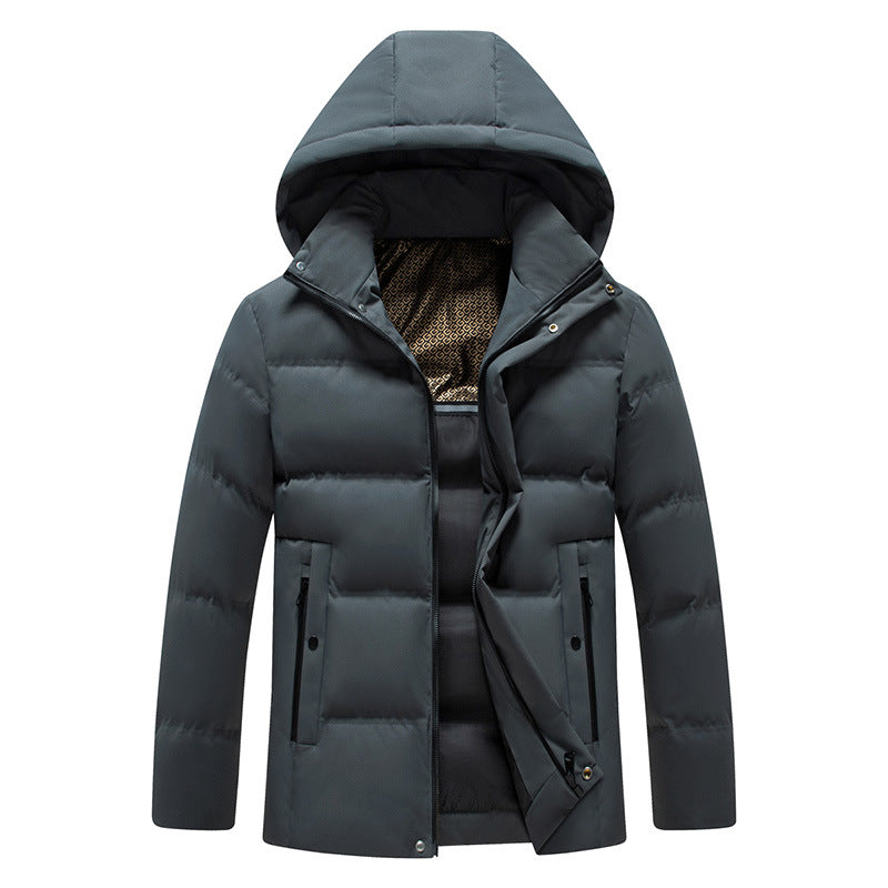 Mens Padded Cotton Coat With Fleece-Lined Detachable Hood