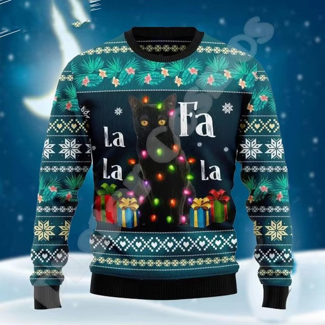 Christmas Chunky-knit Hoodie With Graffiti Tattoo And Vintage Print Unisex Harajuku-style Casual 3D Digital Design