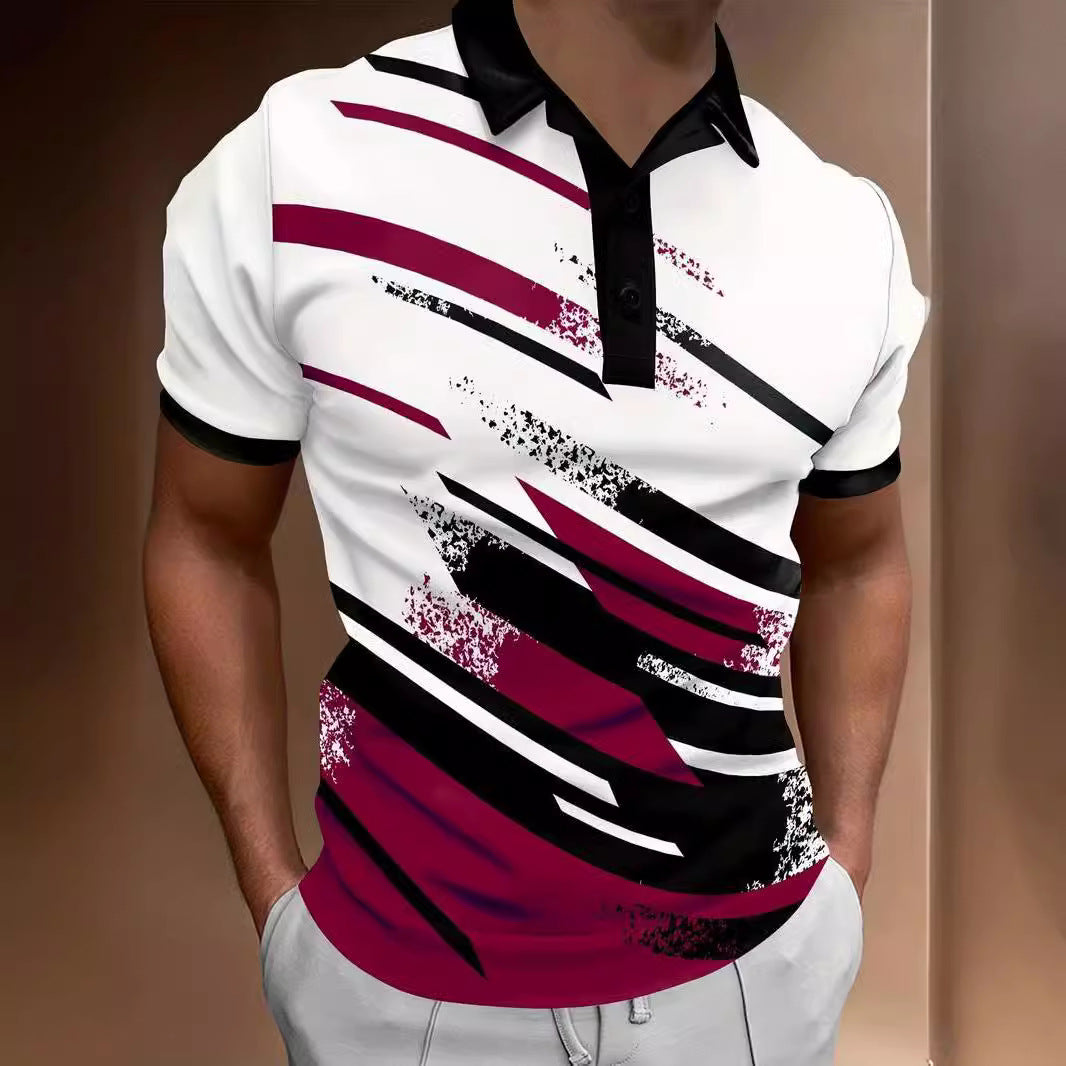 3D Digital Printing Lapel Pullover Leisure Short Sleeve