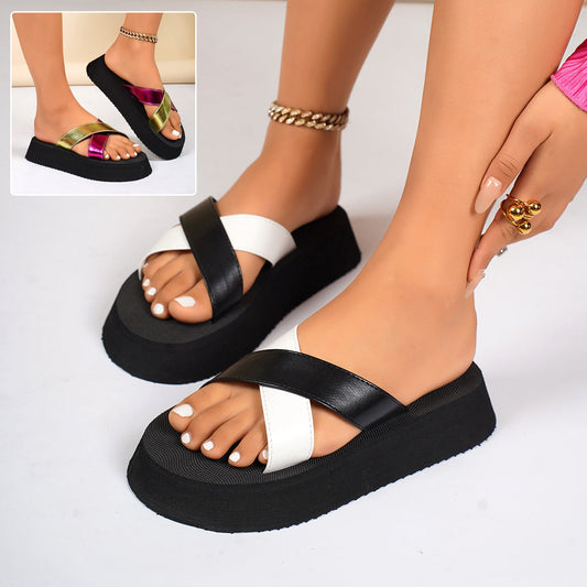 Crossed-straped Thick Bottom Slippers Summer Casual Seaside Vacation Beach Shoes For Women Fashion Sandals null