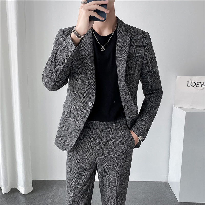 Autumn Men's Plaid Suit Business Casual Two-piece Suit