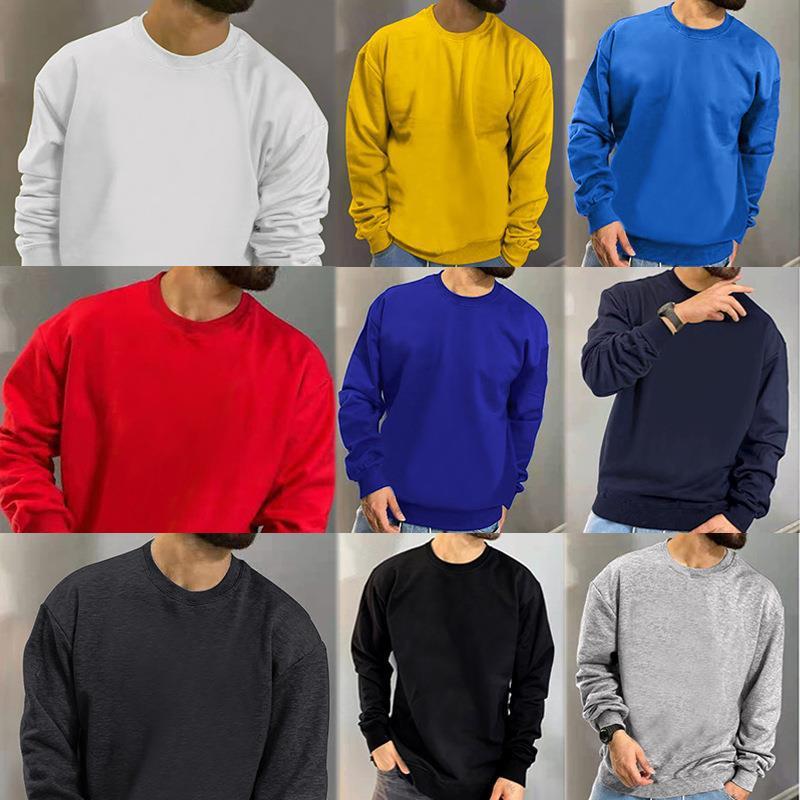 Men's New Solid Color Long Sleeve Sports Sweater Simple Casual null